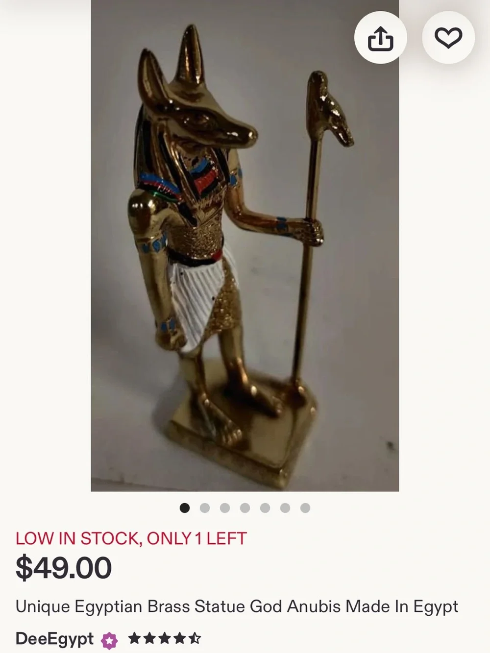Egyptian Brass 3.5” Statue God Anubis made in Egypt.